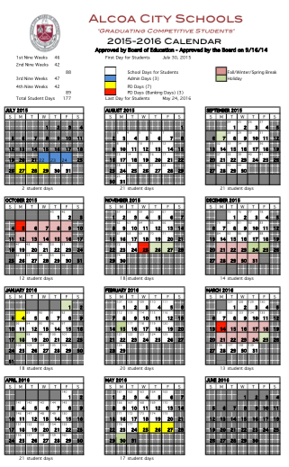 Alcoa Elementary School: Latest News 2015 2016 District Calendar Now